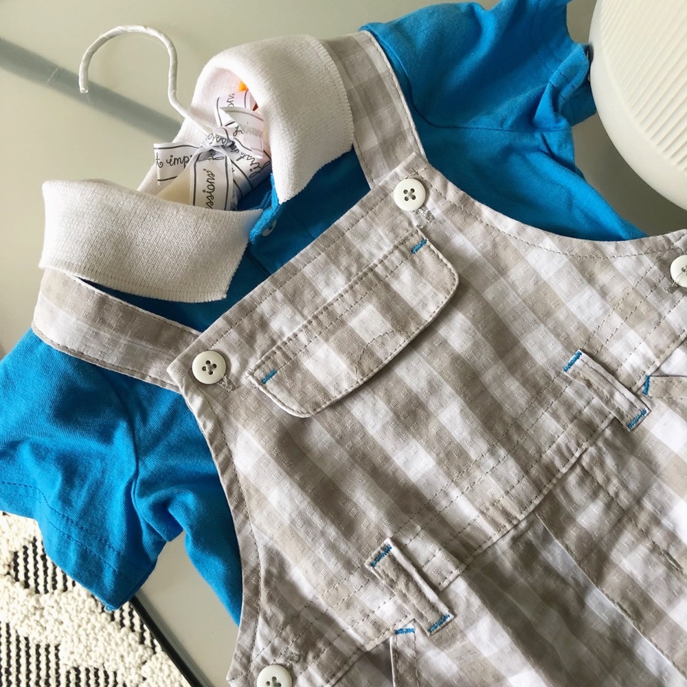 First Impressions | Boys Gingham Overall and Shirt - Picture 3 of 3